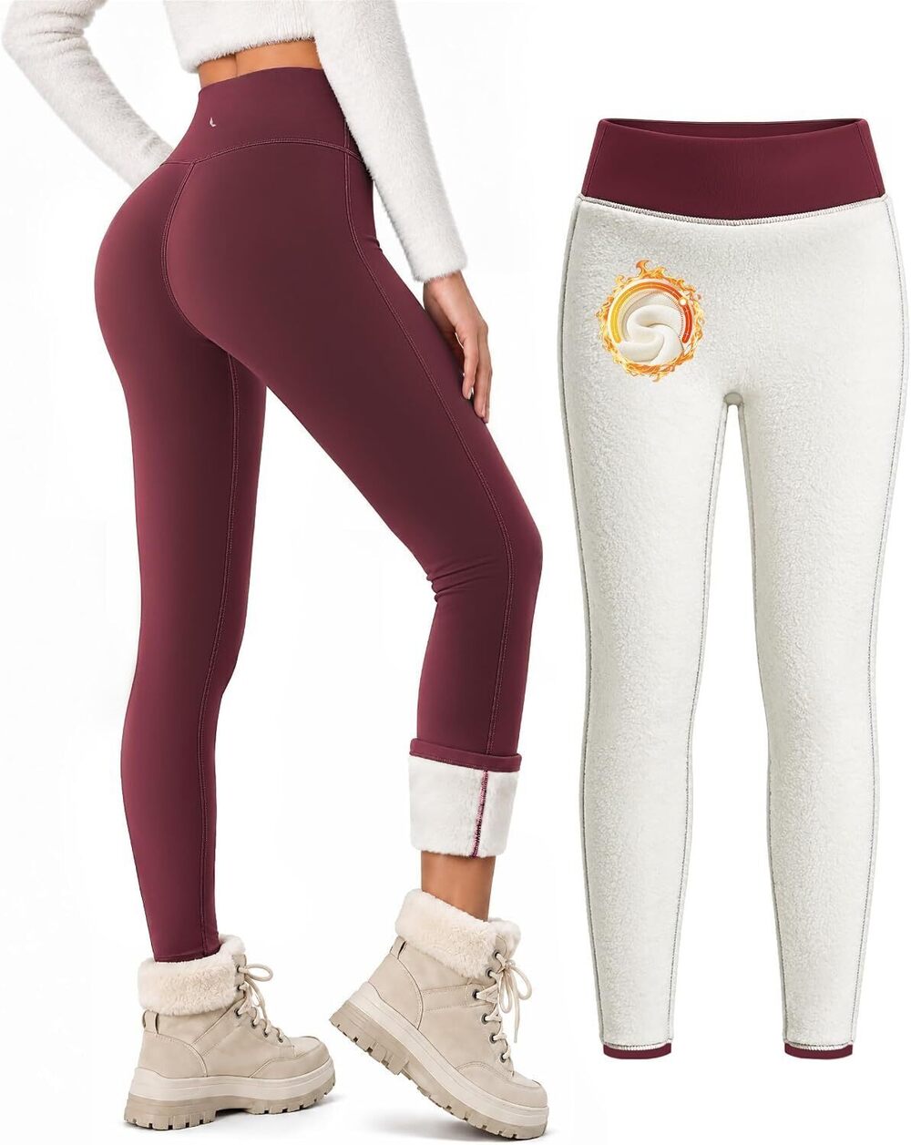Fleece Lined Leggings Women - No Front Seam Thermal Winter Pant (L)